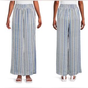 MISA LA  Women’s Talah Blue Striped Wide Leg SHEER Waist Pants SIZE large